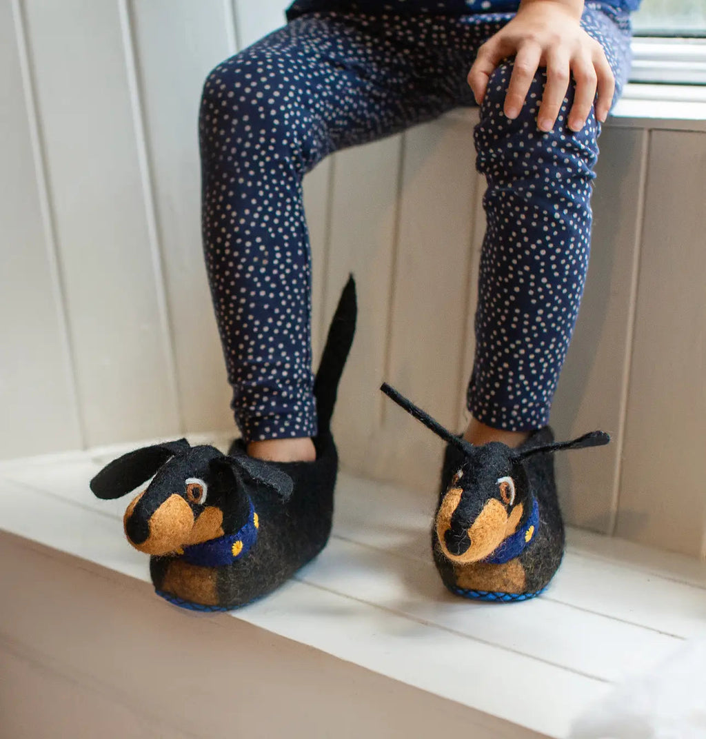 Kids Dotty Dachshund Slippers