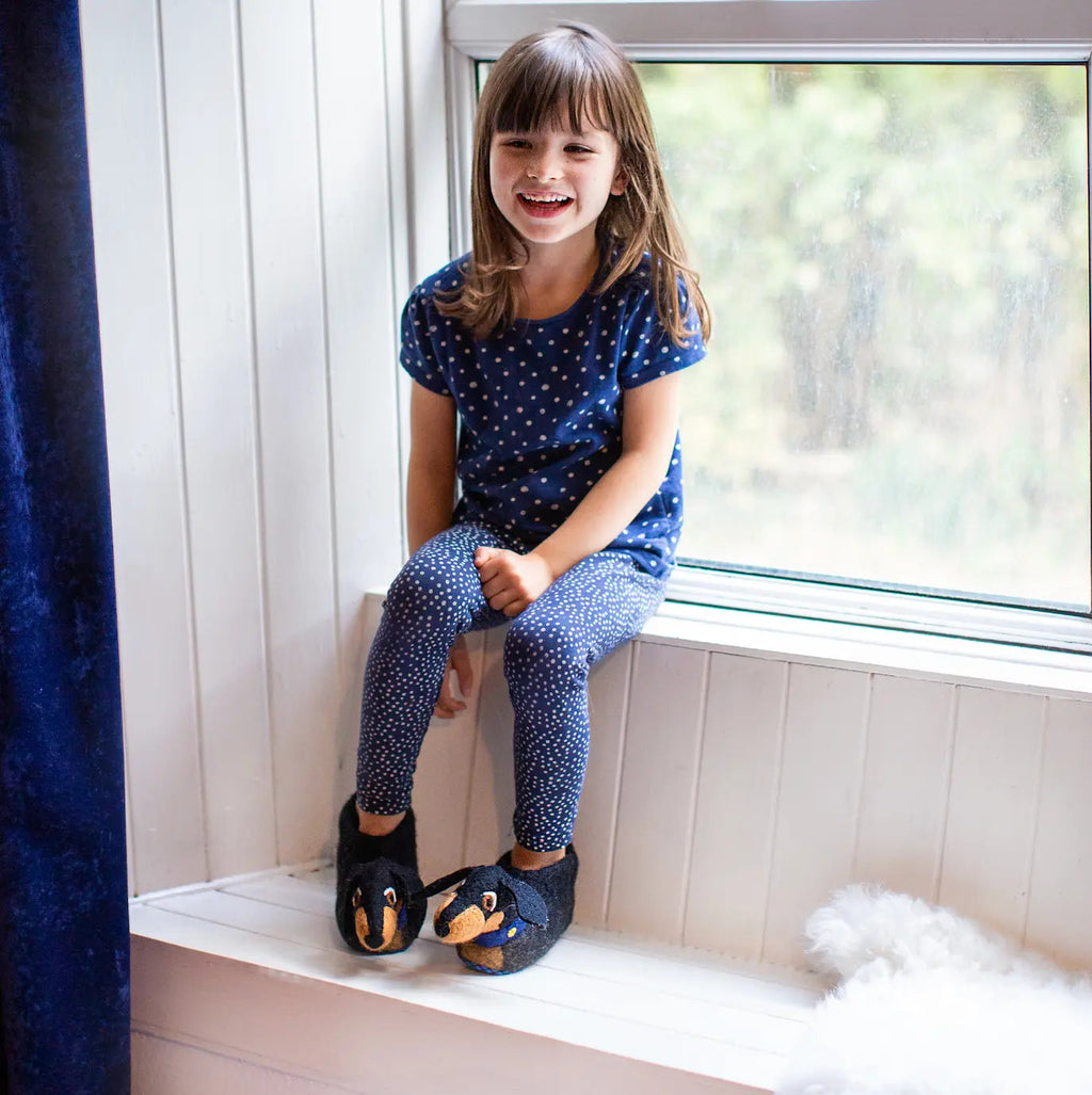 Kids Dotty Dachshund Slippers