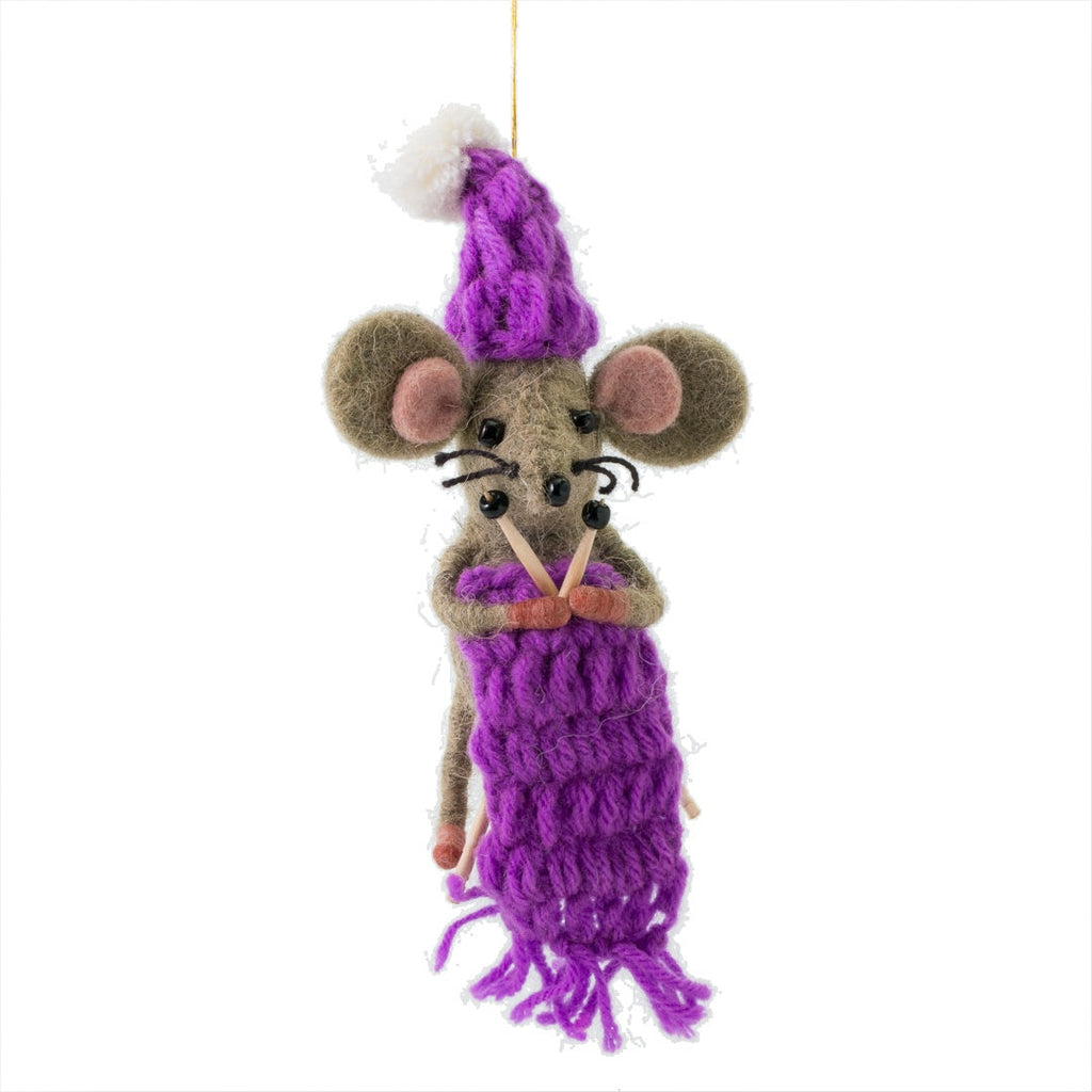 Purple Knitting Mouse Decoration