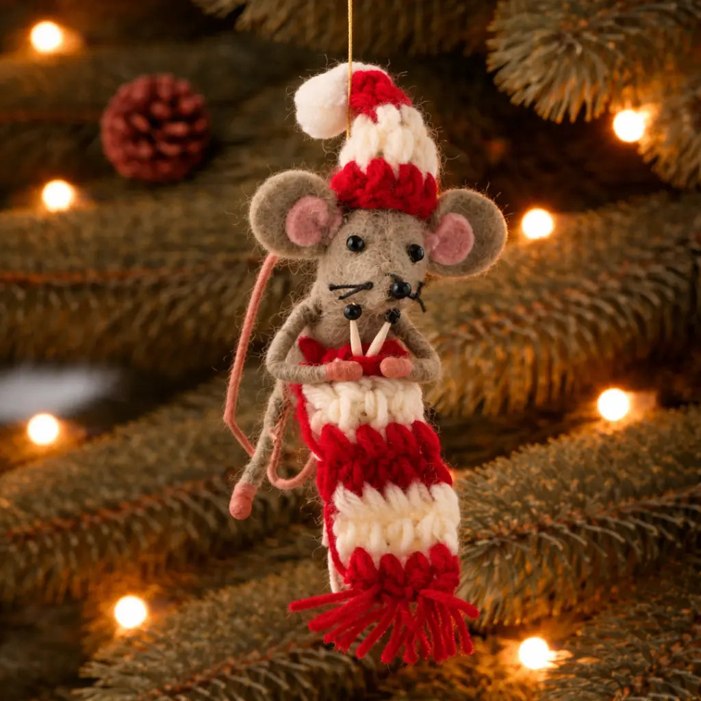 Stripey Knitting Mouse Decoration